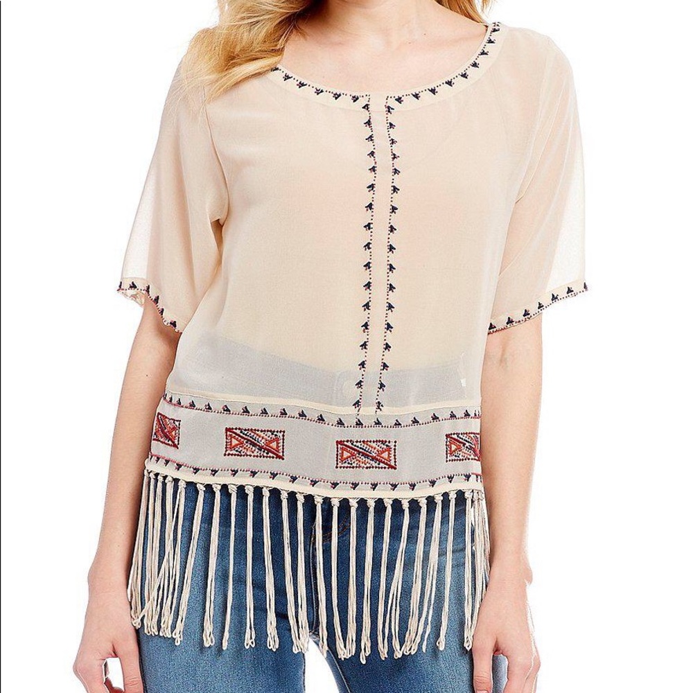 Chelsea & Violet Beaded Fringe Top - Size L - NWT